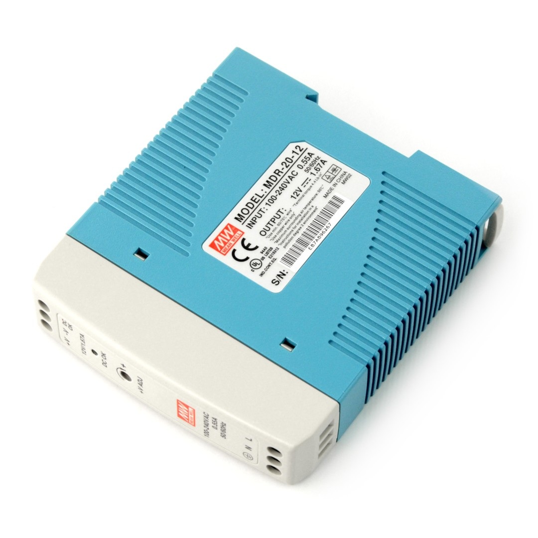 Zasilacz Mean Well MDR-20-12 na szynę DIN - 12V / 1,67A / 20W