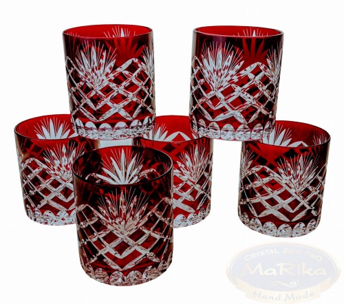 Rubinowe kryształowe szklanki do whisky 280ml Ananas 6 sztuk