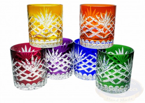 Kolorowe kryształowe szklanki do whisky 280ml Ananas 6 sztuk