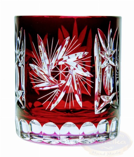 Rubinowe kryształowe szklanki do whisky Młynek Oliwka 6 sztuk