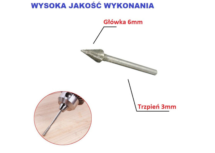 Frez stożek diamentowy, ściernica 6 mm