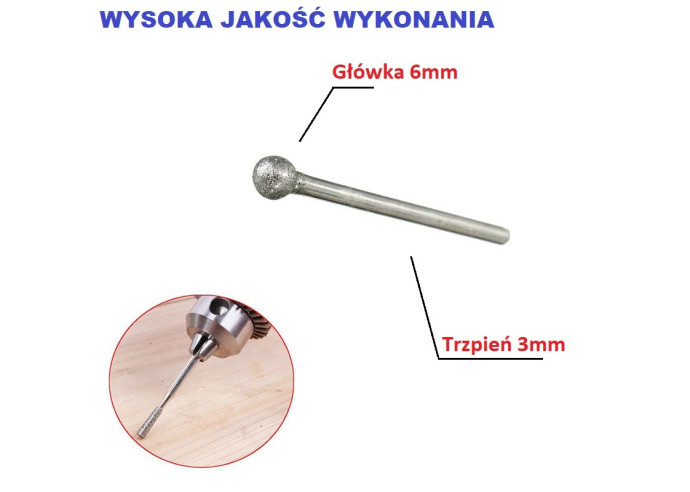 Frez kulowy diamentowy, ściernica 6 mm