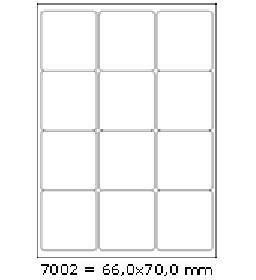 Samoprzylepne etykiety 66 x 70 mm, 12 etykiet, A4, 100 arkuszy
