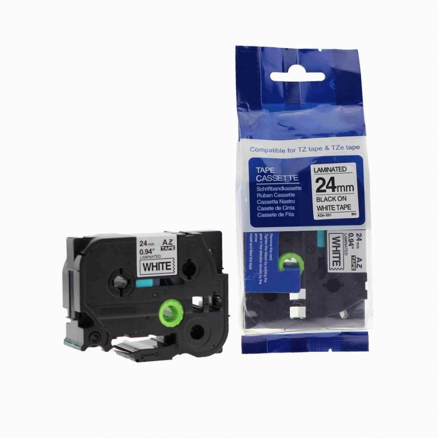 Taśma zamiennik Brother TZ-251 / TZe-251, 24mm x 8m, czarny druk / biały podkład