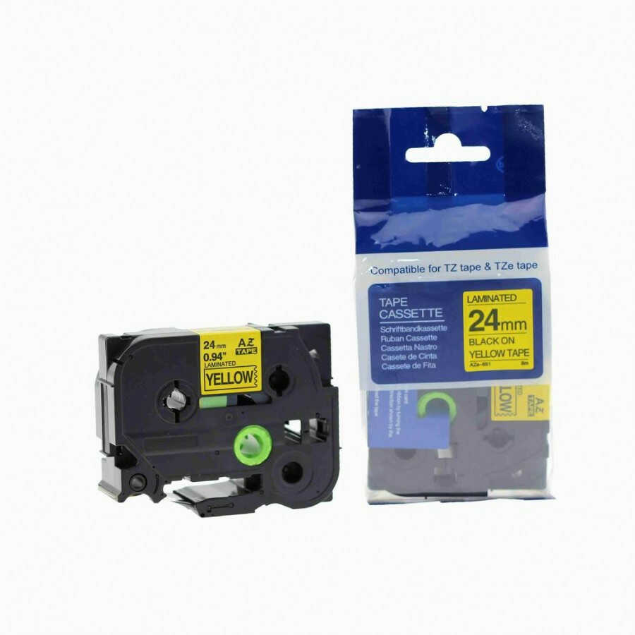 Taśma zamiennik Brother TZ-651 / TZe-651, 24mm x 8m, czarny druk / żółty podkład