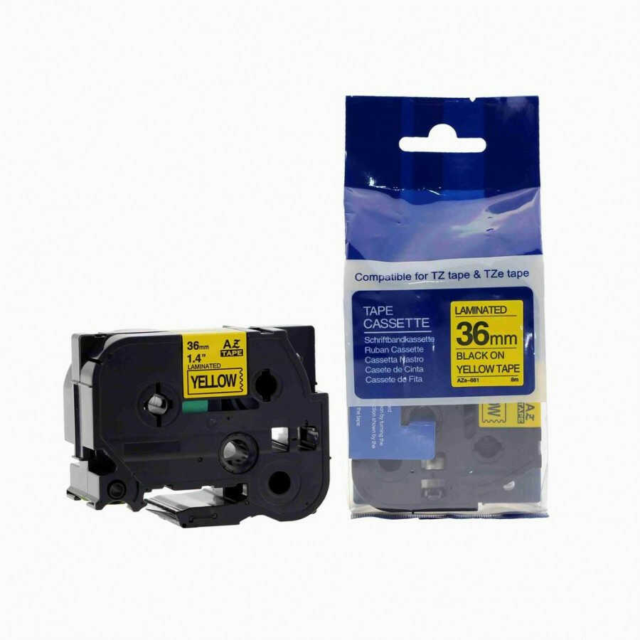 Taśma zamiennik Brother TZ-661 / TZe-661, 36mm x 8m, czarny druk / żółty podkład