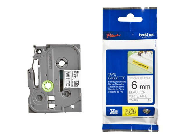 Taśma zamiennik Brother TZ-S211 / TZe-S211 6mm x 8m mocno klejący, czarny druk / biały podkład