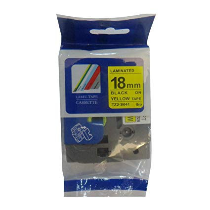 Taśma zamiennik Brother TZ-S641 / TZe-S641 18mm x 8m mocno klejący, czarny druk / żółty podkład
