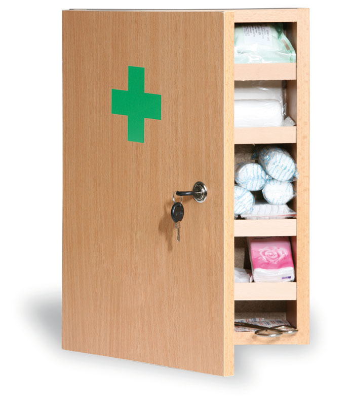 B2B Partner Drewniana apteczka ścienna, 43x30x14 cm, buk, bez zawartości lék.dř-buk