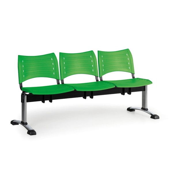 Ławka do poczekalni plastikowa VISIO, 3 siedzenia, zielony, chromowane nogi