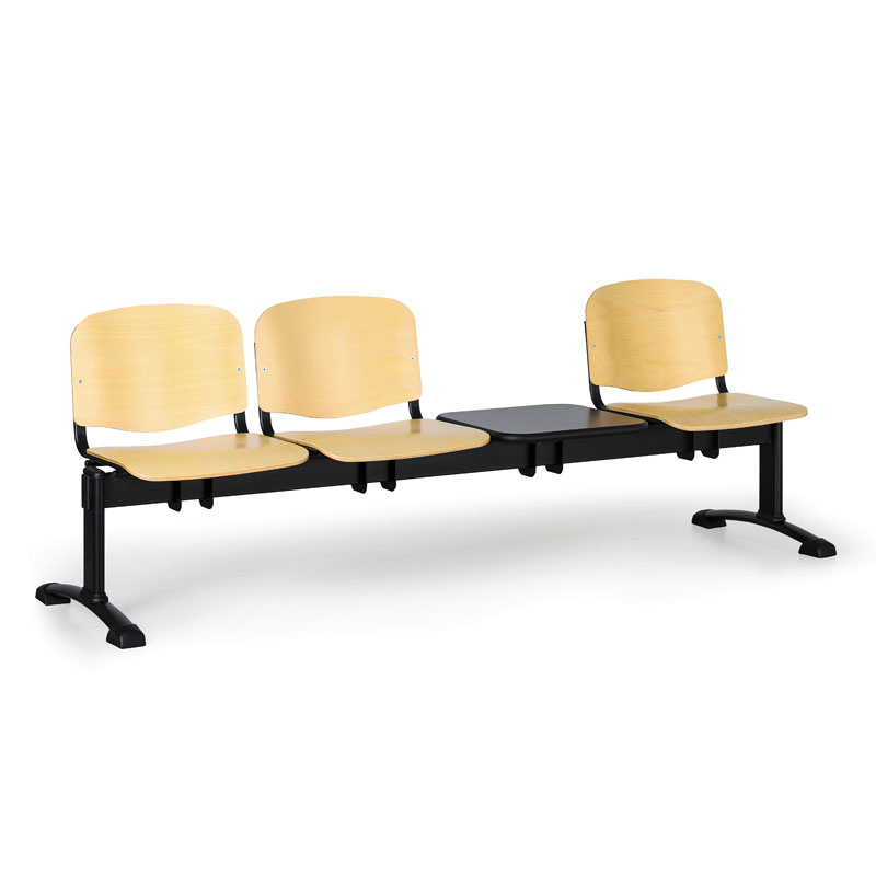 Euroseat Drewniana ławka Iso, 3-siedziska + stolik, czarne nogi 300266
