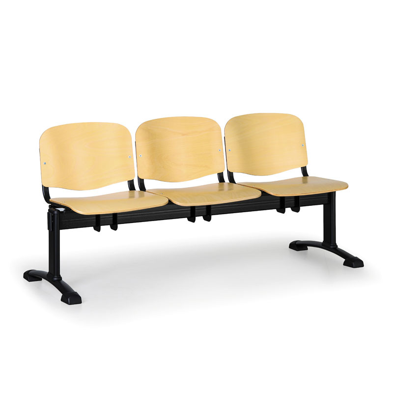 Euroseat Drewniana ławka Iso, 3-siedziska, czarne nogi 300264