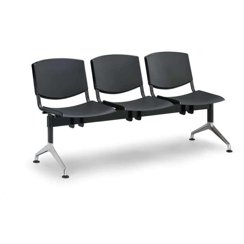 Euroseat Ławka do poczekalni plastikowa SMILE, 3-siedzenia, czarny 300337