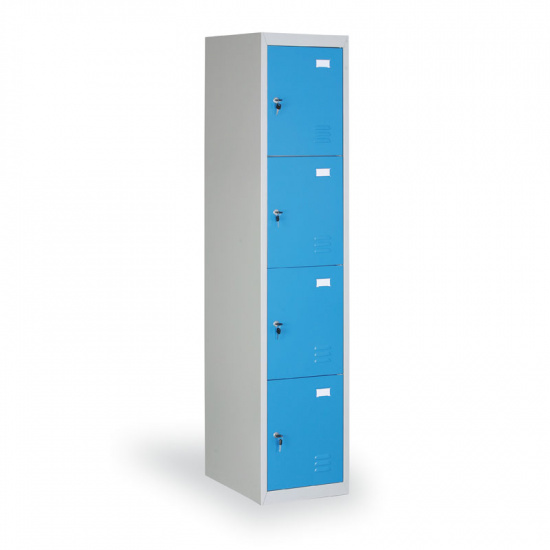 B2B Partner Szafa ze schowkami, 4 szafki, drzwi niebieske IGO-021-4D grey/blue