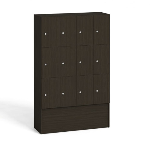 B2B Partner Drewniana szafa z zamykanymi schowkami, 12 boksów, wenge boxova12xwenge