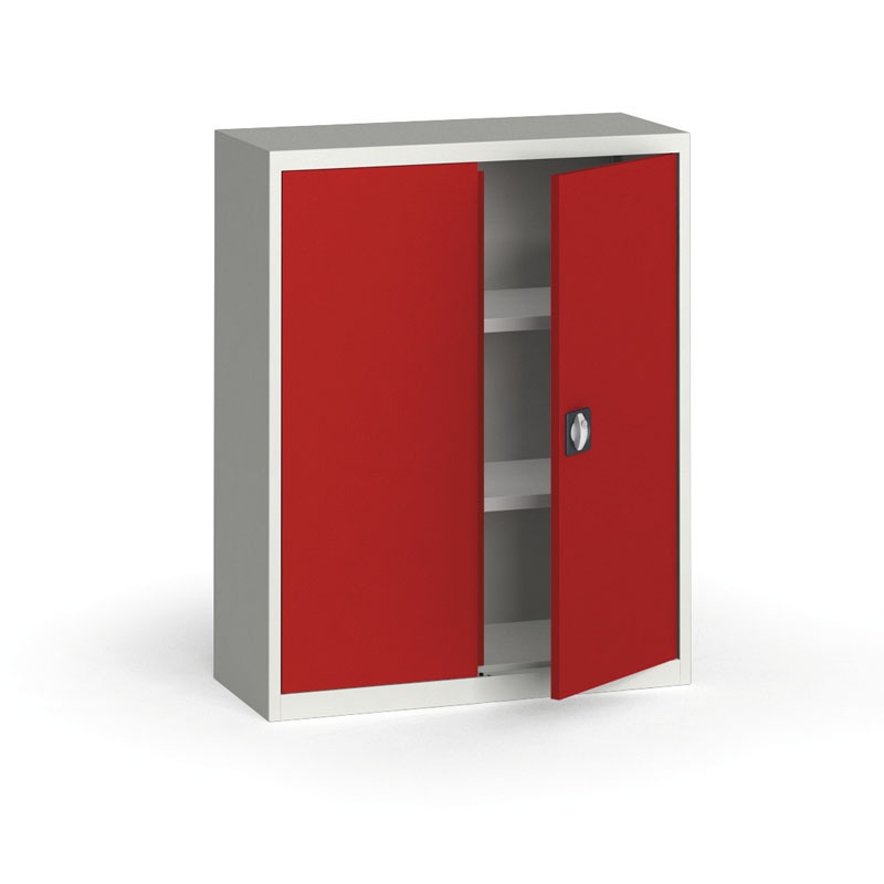 KOVONA Szafa metalowa, 1150 x 950 x 400 mm, 2 półki, szara/czerwona C39330.2.75.24B2B