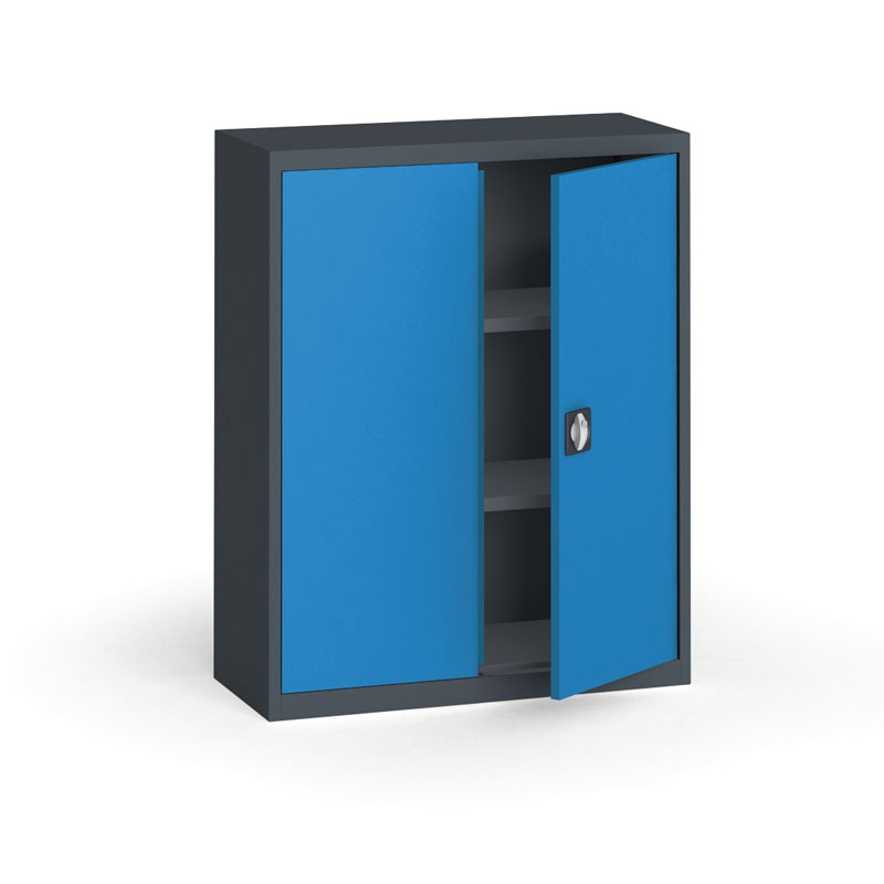 KOVONA Szafa metalowa, 1150 x 950 x 400 mm, 2 półki, antracyt/niebieska C39330.2.O3.24B2B