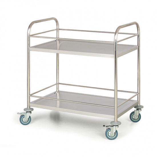 B2B Partner Nierdzewny wózek półkowy, 2 półki z oramowaniem, 860x540 mm WT-A00703