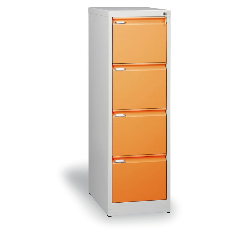 KOVONA Metalowa szafa kartotekowa A4, 4 pomarańczowe szuflady, szary korpus G23040.2.6A.2.4