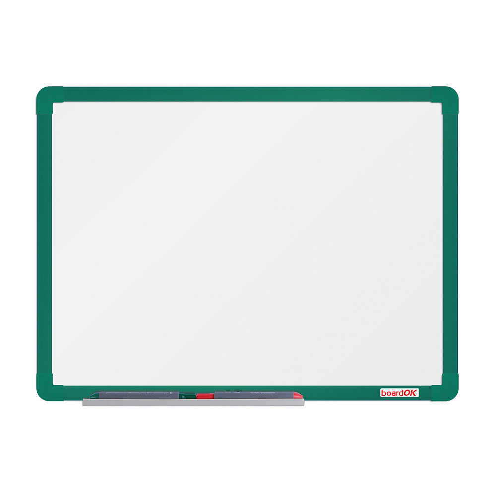 boardOK Biała magnetyczna tablica boardOK, 60 x 45 cm, zielona rama VOK060045-1400