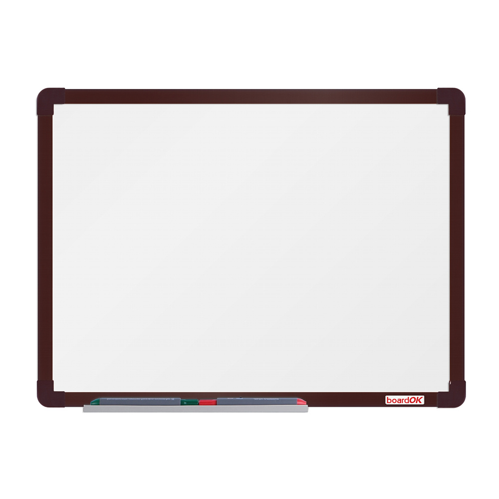 boardOK Biała magnetyczna tablica boardOK, 60 x 45 cm, brązowa rama VOK060045-1500