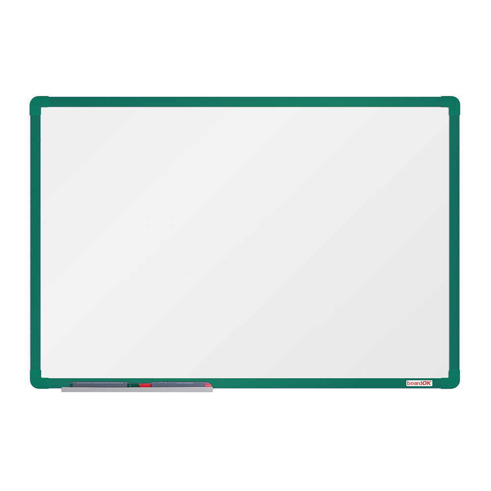 boardOK Biała magnetyczna tablica boardOK, 90 x 60 cm, zielona rama VOK060090-1400