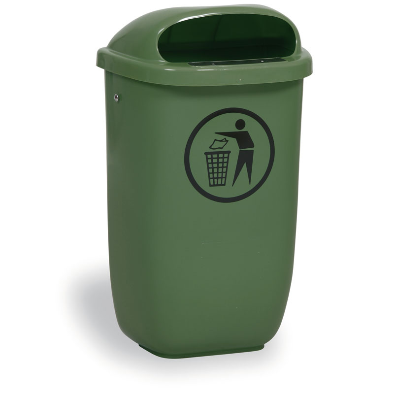B2B Partner Zewnętrzny miejski kosz na śmieci na słupek, uliczny, 50 l, 425 x 320 x 780 mm, ciemnozielony XDL-50C-4