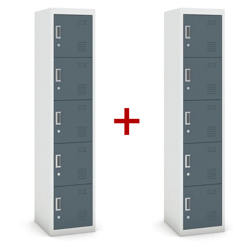 B2B Partner Szafka pięciodrzwiowa, zamek cylindryczny, 1800 x 380 x 450 mm, szary/ciemnoszary, 1+1 GRATIS 485036