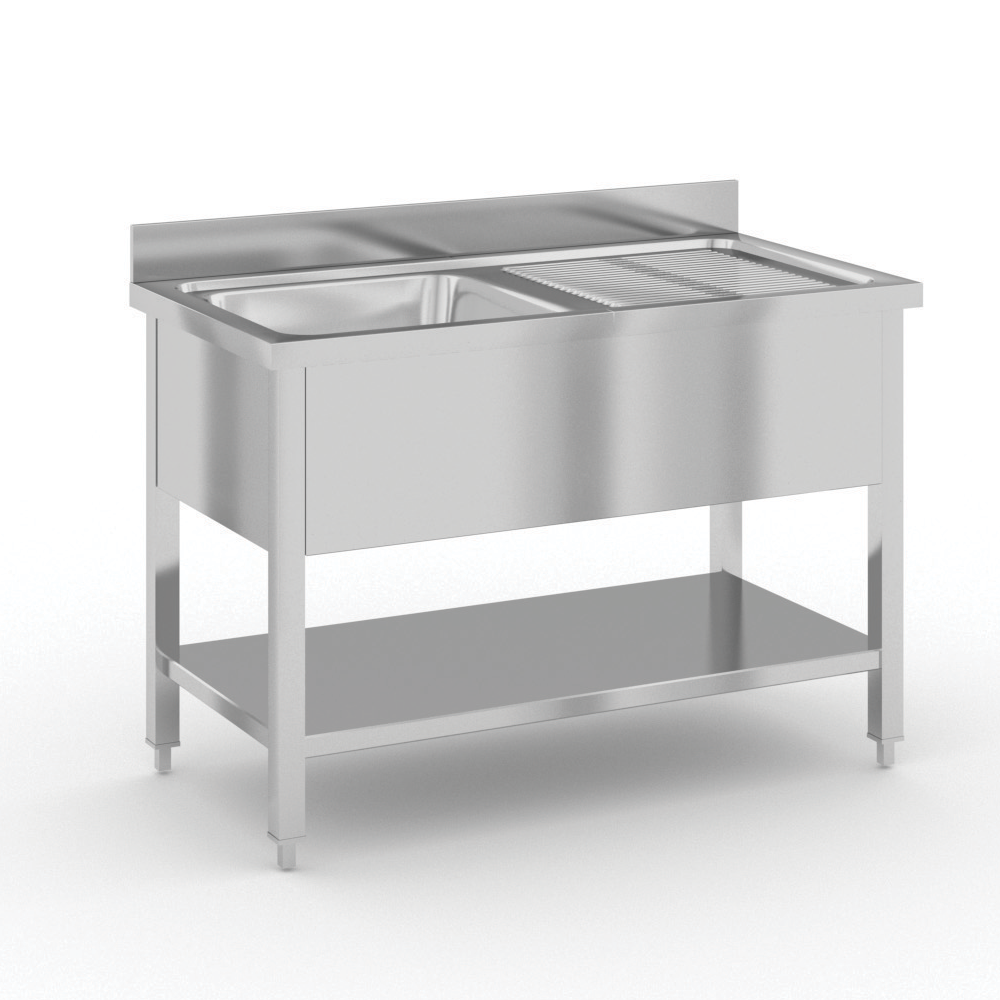 B2B Partner Stół do mycia ze stali nierdzewnej ze zlewem i ociekaczem 1200x600x850 mm 434111