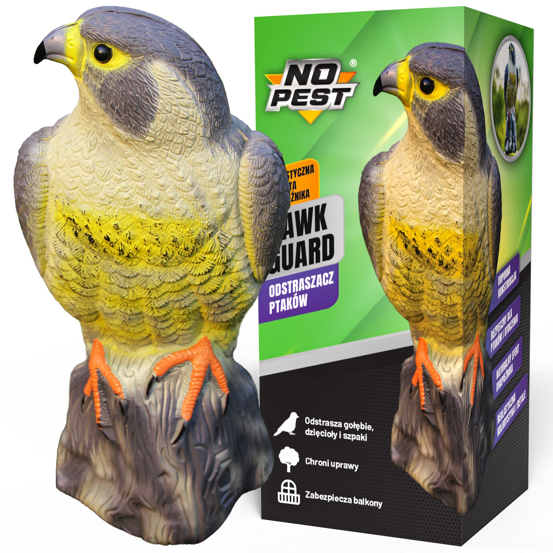 No Pest® Odstraszacz ptaków, makieta sokoła siedzącego Hawk Guard