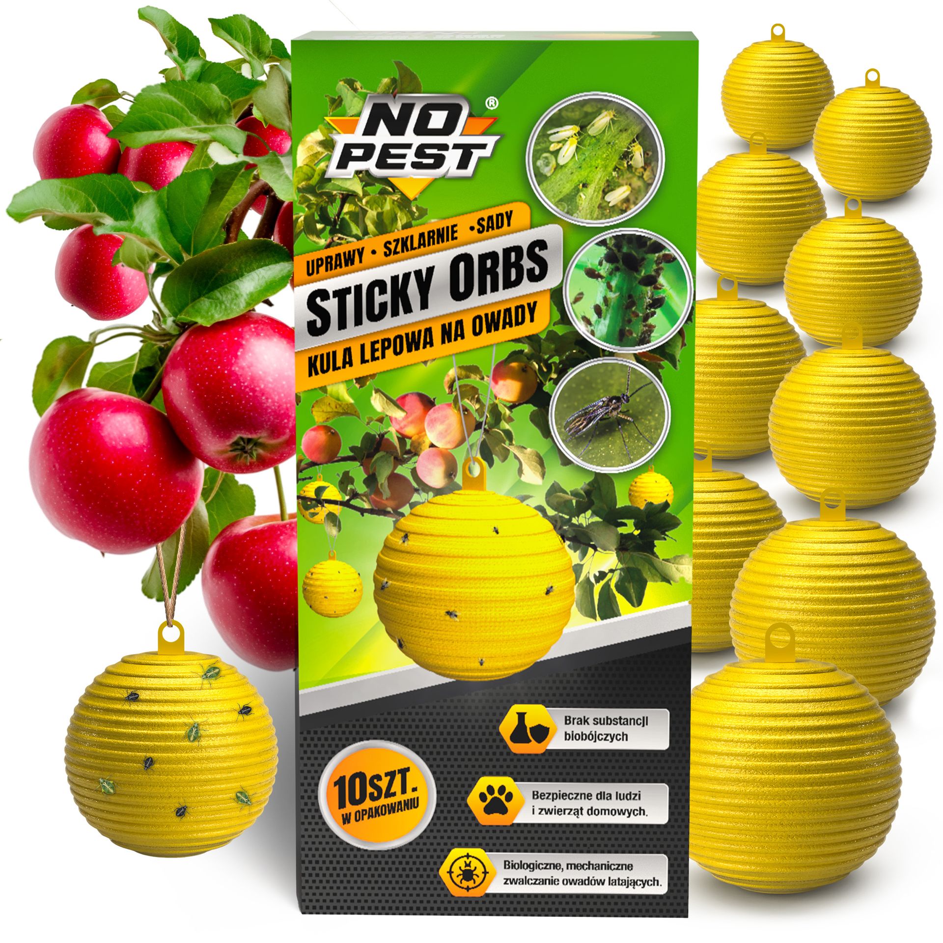 No Pest® Lep na ziemiórki, muszki owocówki, mszyce, owady w sadzie Sticky Orbs 10szt