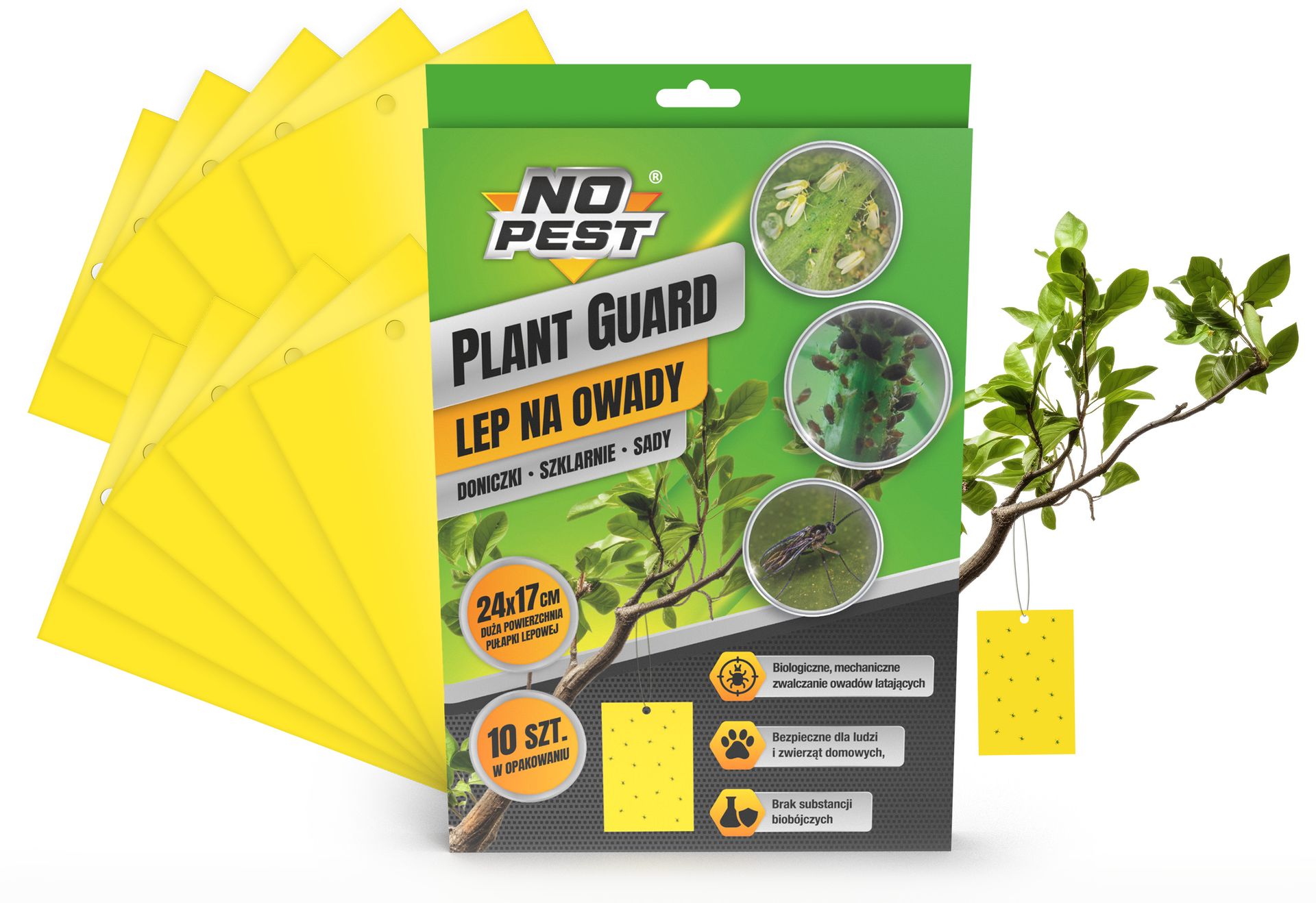 No Pest® Żółte tablice lepowe na owady na drzewa, krzewy Plant Guard 24x17 cm 10 szt