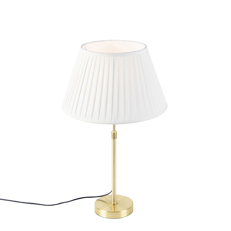 QAZQA Lampa stołowa regulowana złota/mosiądz klosz plisowany kremowy 35cm - Parte