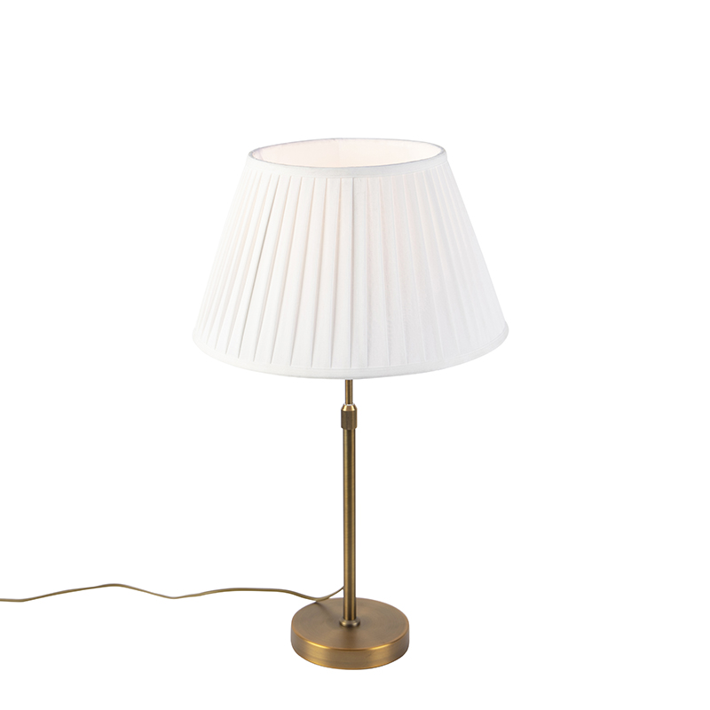 QAZQA Lampa stołowa regulowana brąz klosz plisowany kremowy 35cm - Parte