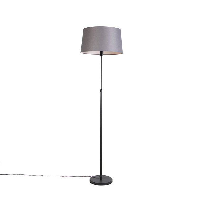 QAZQA Lampa podłogowa regulowana czarna klosz lniany ciemnoszary 45cm - Parte