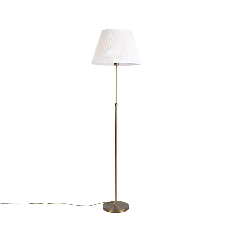 QAZQA Lampa podłogowa regulowana brąz klosz plisowany kremowy 45cm - Parte