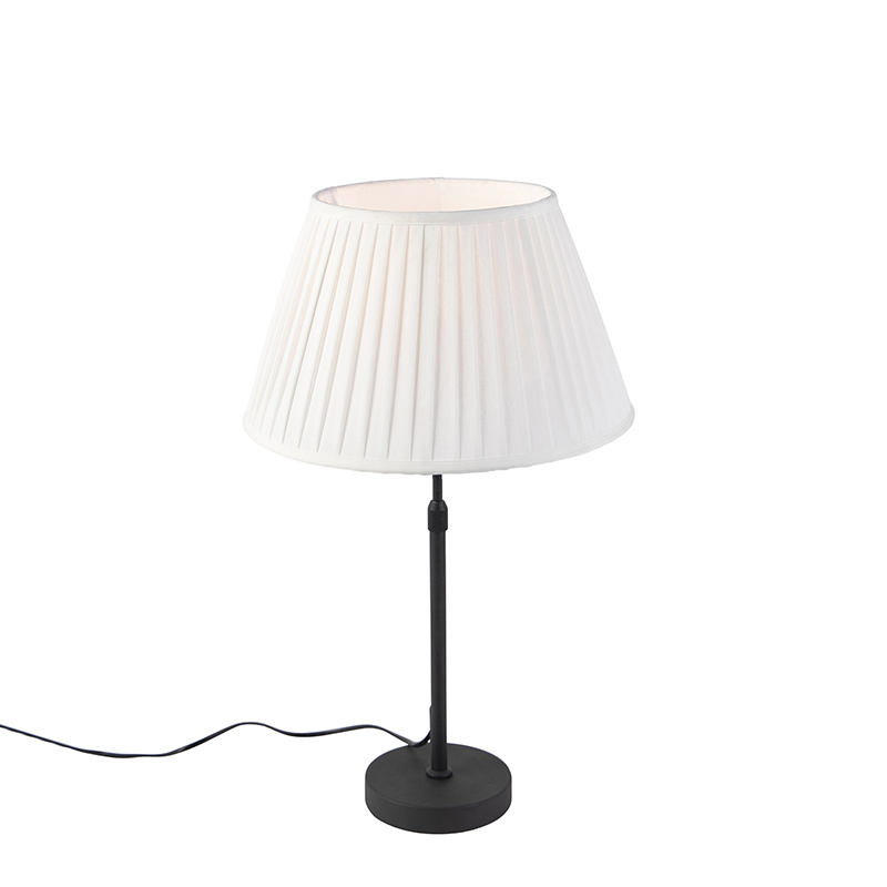 QAZQA Lampa stołowa regulowana czarna klosz plisowany kremowy 35cm - Parte
