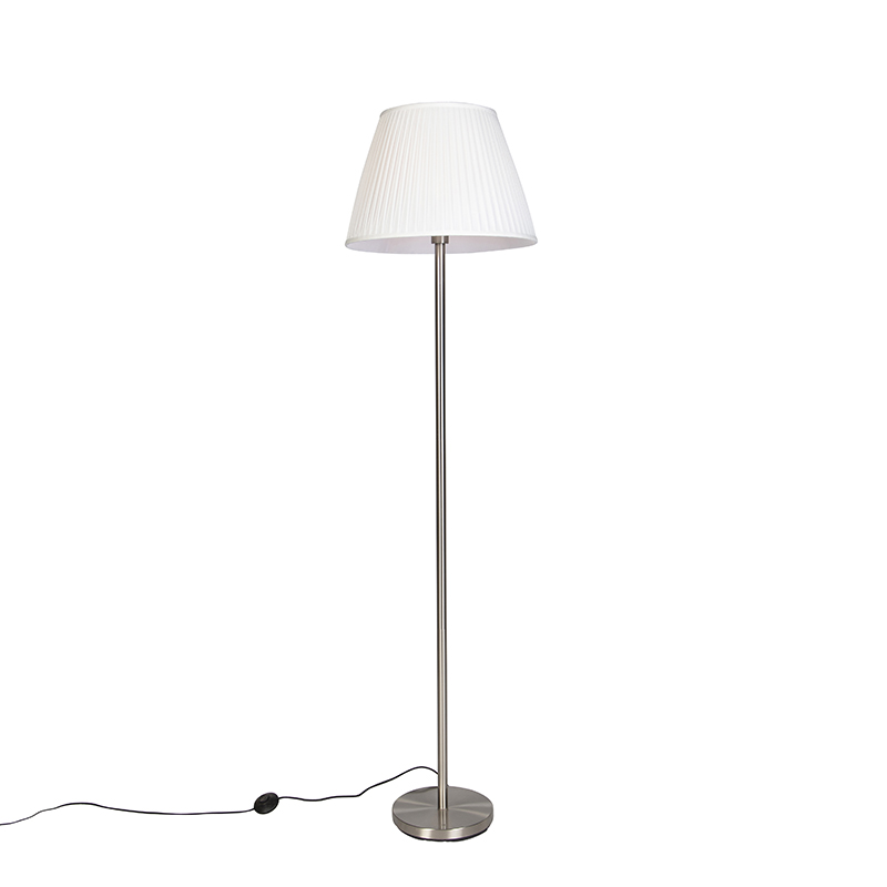 QAZQA Lampa podłogowa stal klosz plisowany biały 45cm - Simplo