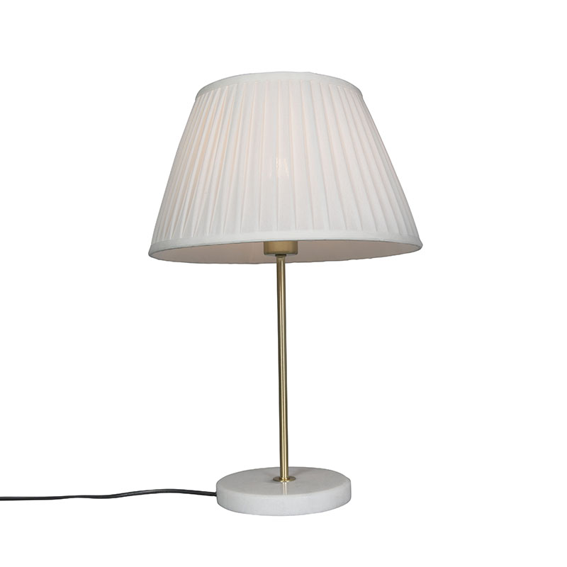 QAZQA Lampa stołowa retro mosiądz klosz plisowany kremowy 35cm - Kaso