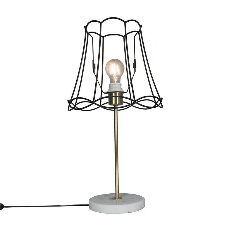 QAZQA Lampa stołowa retro mosiądz klosz czarny Granny Frame 30cm - Kaso