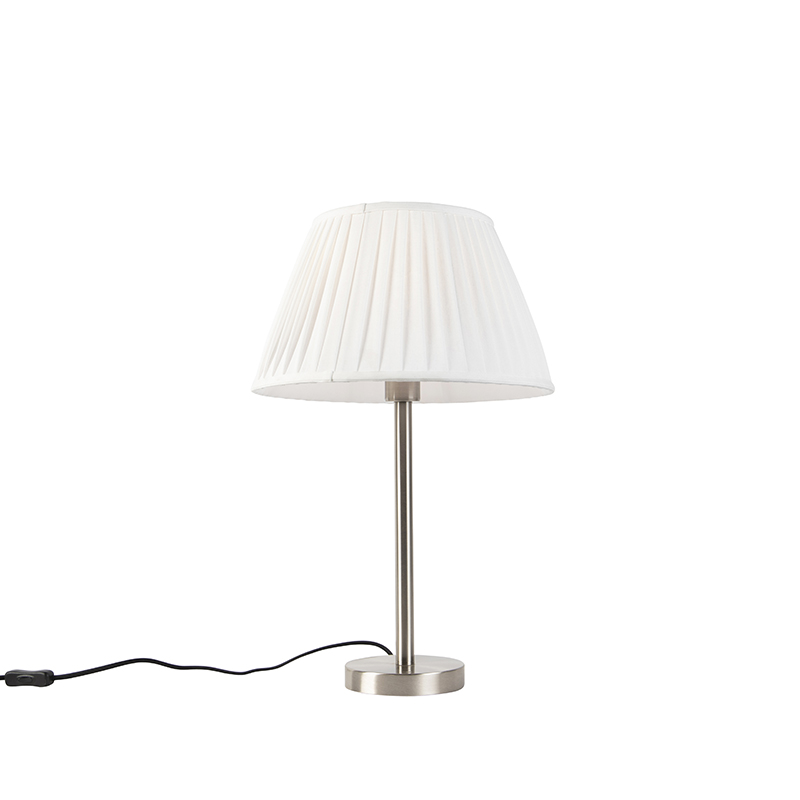 QAZQA Lampa stołowa czarna klosz plisowany biały 35cm - Simplo