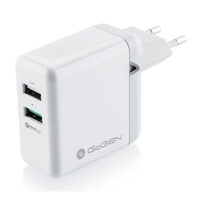 goGEN Ładowarka do sieci ACHQ 203 2x USB 2,4A s funkcí rychlonabíjení QC 3.0 Biała