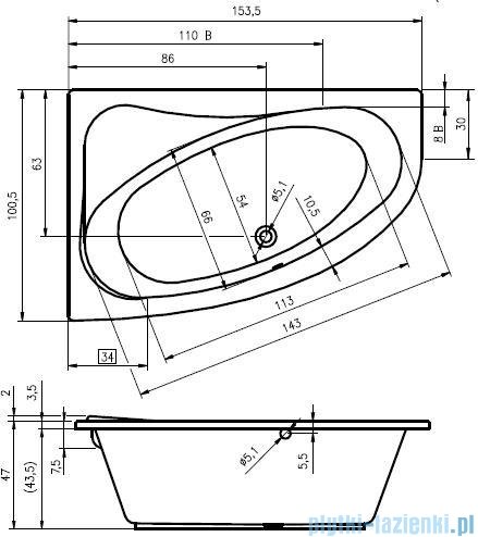 Riho Lyra wanna asymetryczna 153,5x100,5cm prawa nóżki+syfon BA67/08/AMC55