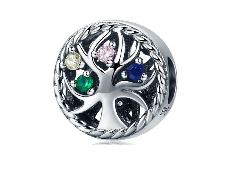 Rodowany srebrny charms do pandora drzewo życia cyrkonie srebro 925 BEAD118