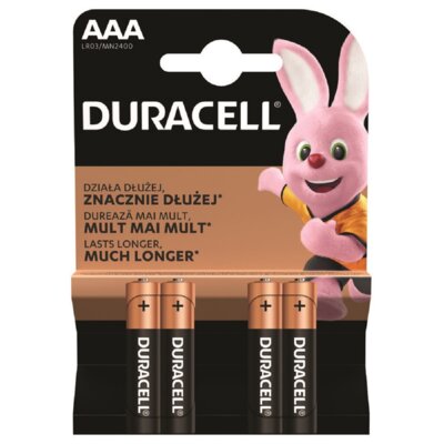 Duracell baterie alkaliczne paluszki mini AAA LR03 1,5V 4szt 5000394077164