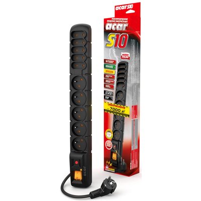 Acar S10 listwa zasilajaco-filtrujaca czarna 1.5 m ( S10-CZARNY) (ACAR S10-CZARNY)