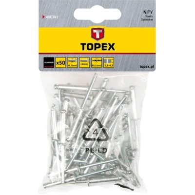 Topex Nity aluminiowe 4,8 x 10mm, 50 sztuk, , 43E502