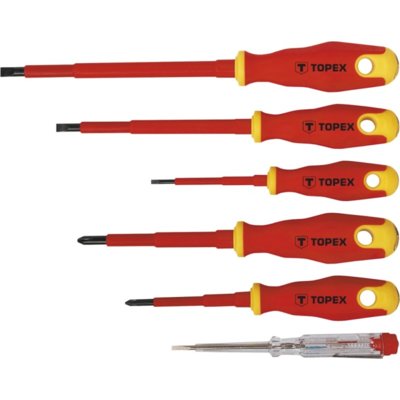 Topex wkrętaki izolowane i próbnik, komplet 6 sztuk, 1000V, , 39D673