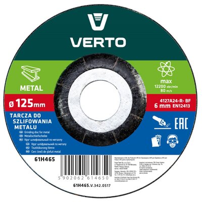Verto Tarcza szlifierska do metalu 125 x 6.0 x 22.2 mm TOP-61H465