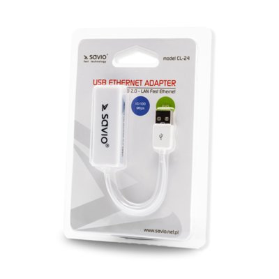 Savio Adapter cl-24 (USB M - RJ45 F; 0,10m; kolor biały) cl-24